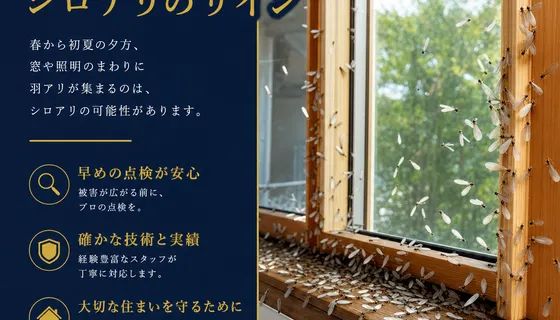窓枠に群がる羽アリ